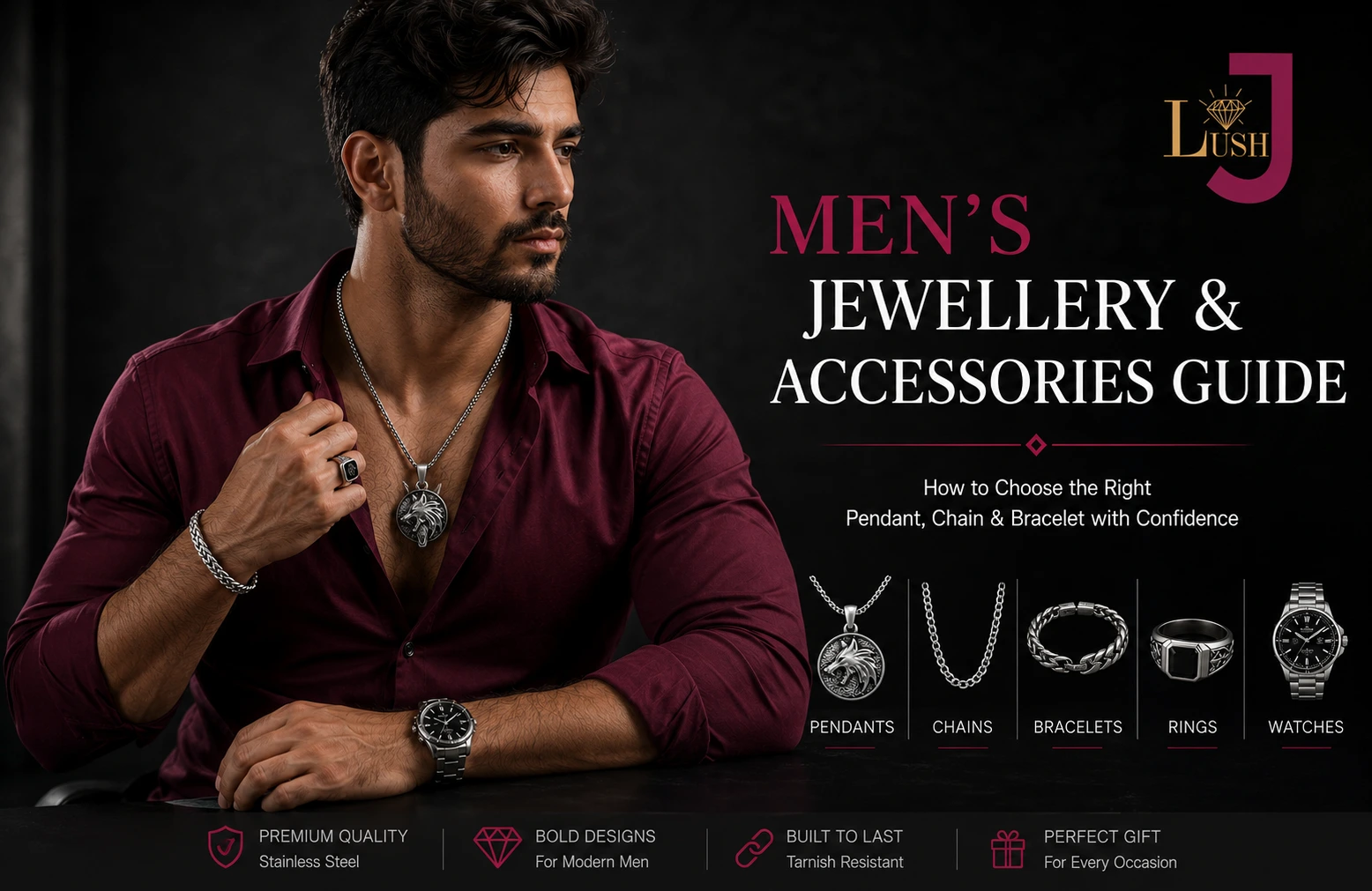 Mens Accessories Jewellery Guide hero image - For Pendant for men and bracelets for men