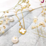 18K gold plated four leaf clover pendant for women - anti tarnish white enamel lucky charm necklace by LushJ