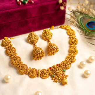 LushJ Lakshmi Mata Temple Jewellery Gold Plated Necklace Set