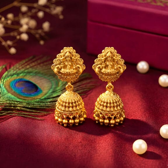 temple jewellery set - gold plated south indian jewellery lakshmi mata earrings set