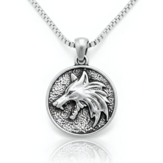 LushJ Stainless Steel Wolf Pendant Anime & Fantasy Inspired for Men & Boys with Chain (2.5Cm Dial)